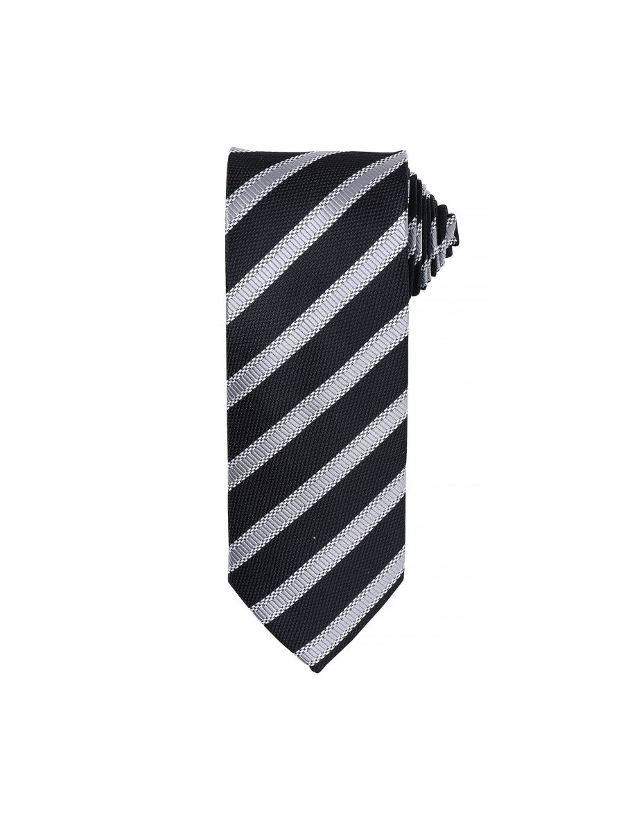 Premier Mens Waffle Stripe Formal Business Tie - Black/Dark Grey
