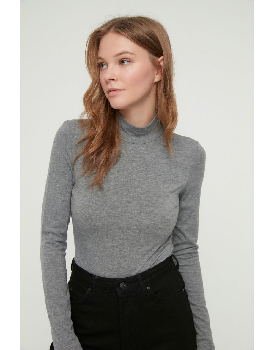 Anthracite High Neck Snap Knitted Bodysuit