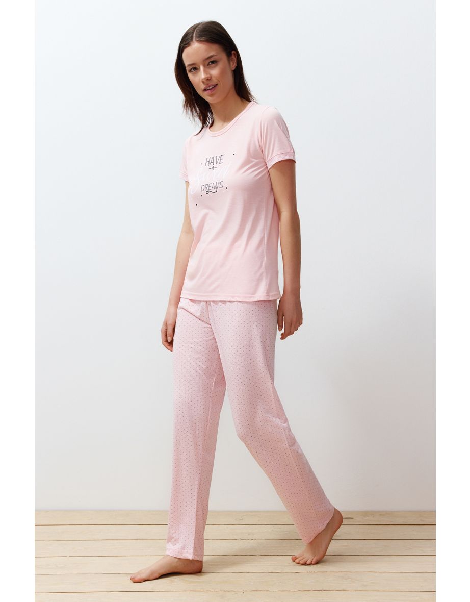 Powder Cotton Polka Dot Knitted Pajamas Set