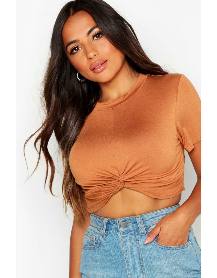 Petite Knot Front Cropped T-Shirt - black - 3