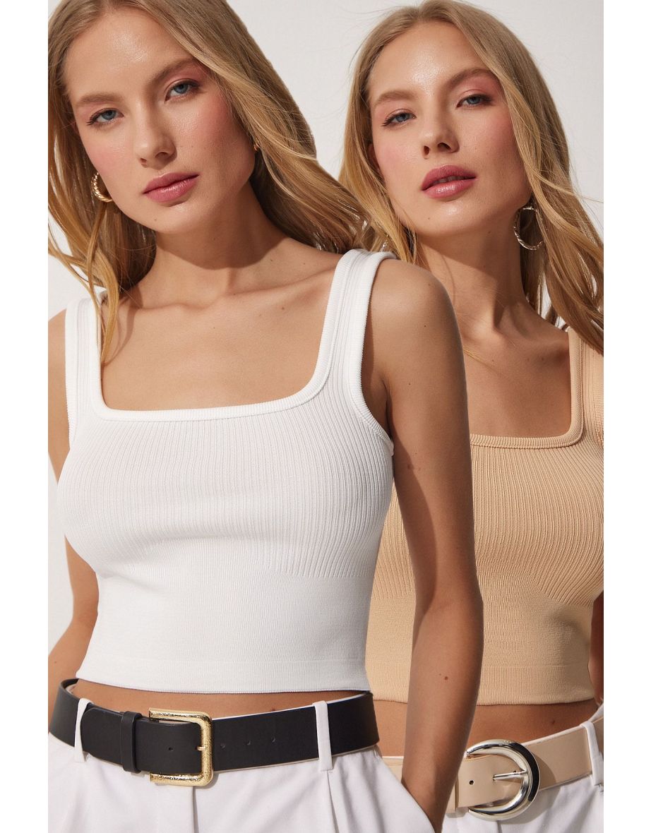 2-pieces Halter Summer Knitwear Crop Blouse