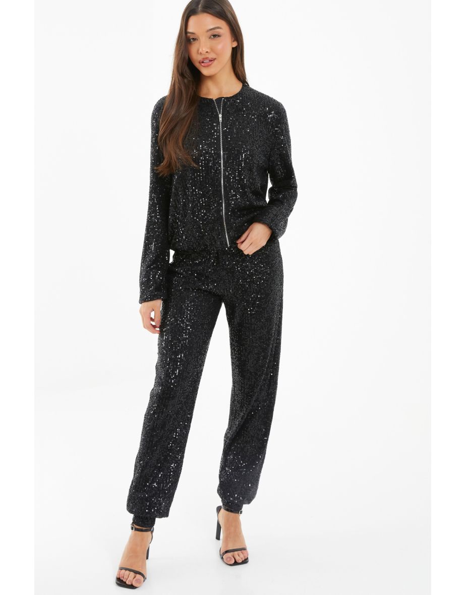 Black Sequin Jogger Trousers