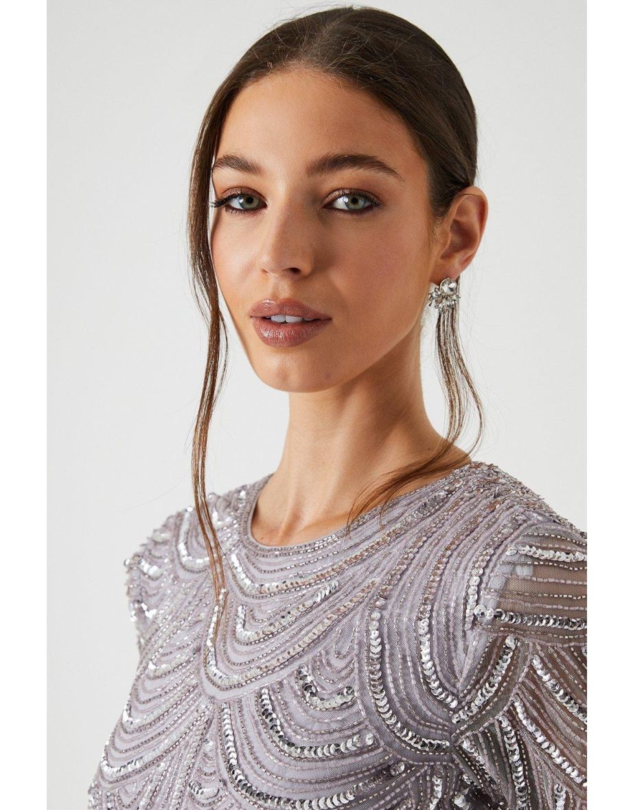 Art Deco Beaded Mesh Bridesmaids Dress - 3