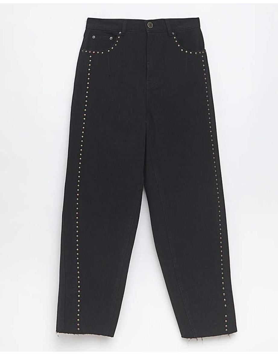 Black Side Studded Barrel Jeans - 8