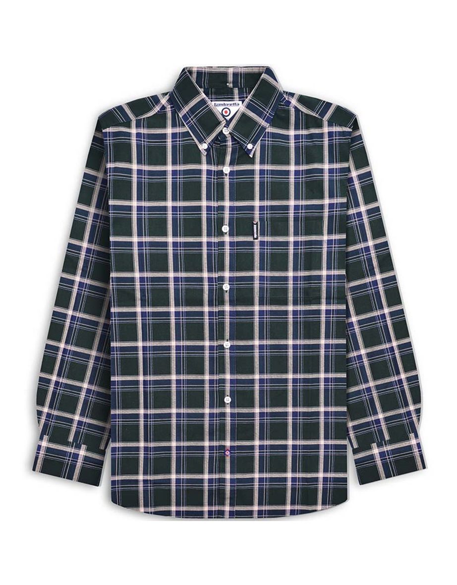 Shop Lambretta Mens Long Sleeve Checked Checkered Smart Shirt Green Navy Online in Oman VogaCloset