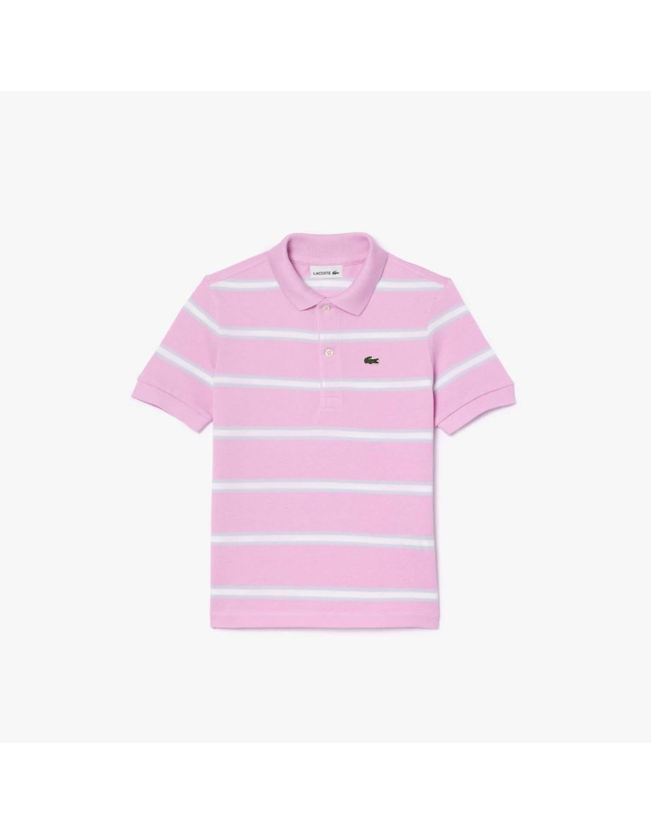 Boy's Lacoste Juniors Striped Piqué Polo Shirt in Pink