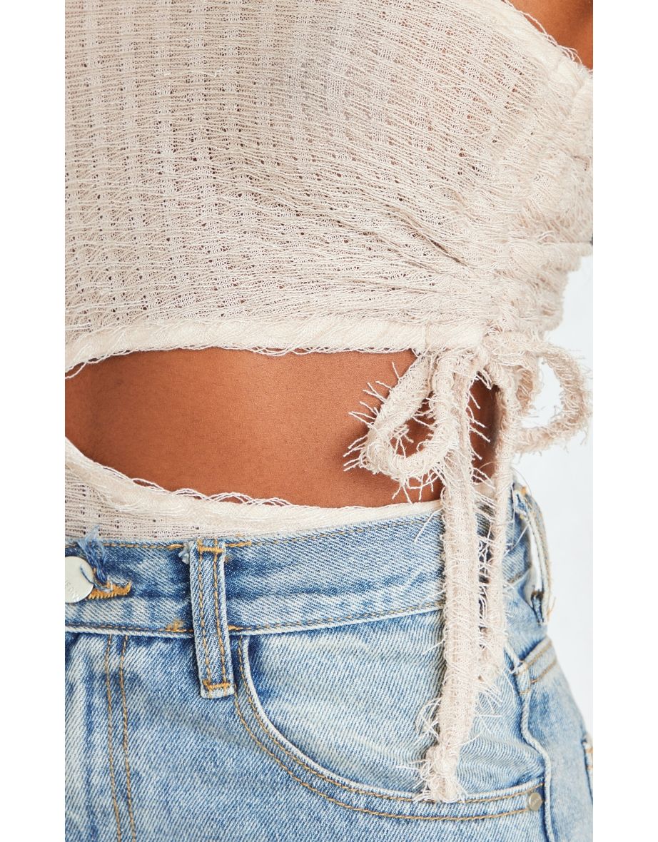Stone Textured Tie Side Cut Out Bodysuit - 2