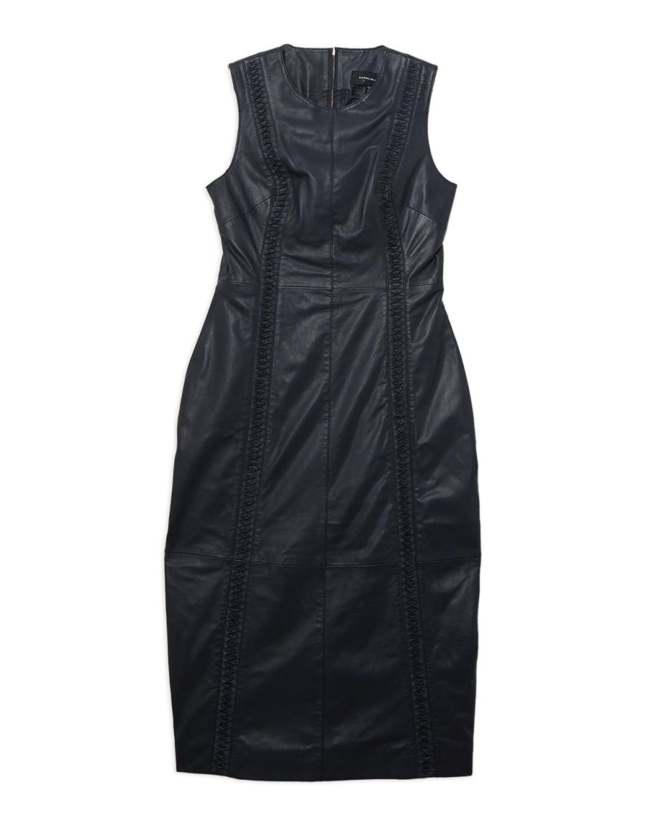 Leather Twist Detail Sleeveless Mini Dress - 4