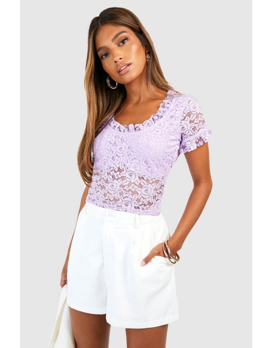 Lace  Short Sleeve Top - lilac