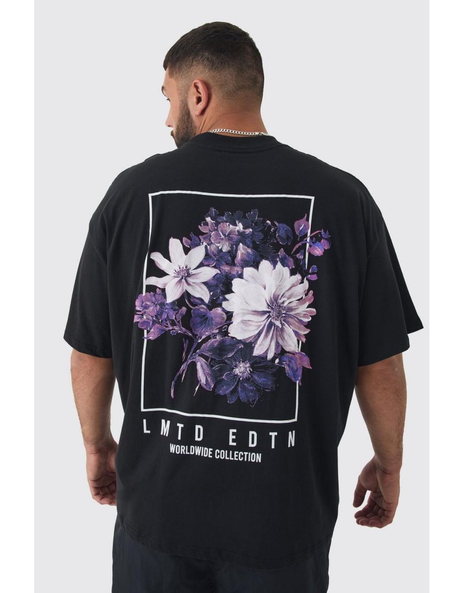 Plus Oversized Floral Back Graphic T-shirt - black