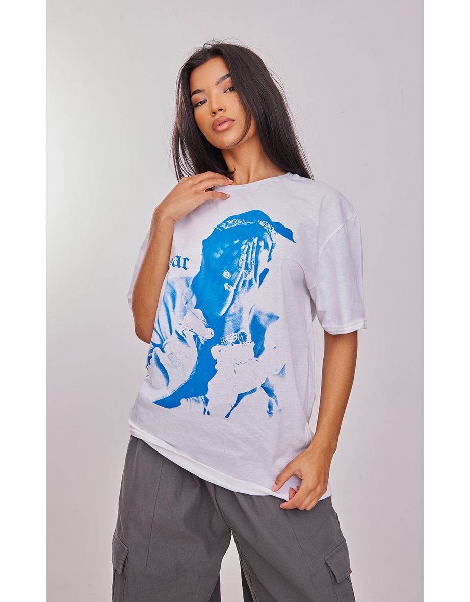 White Tupac Photographic T Shirt