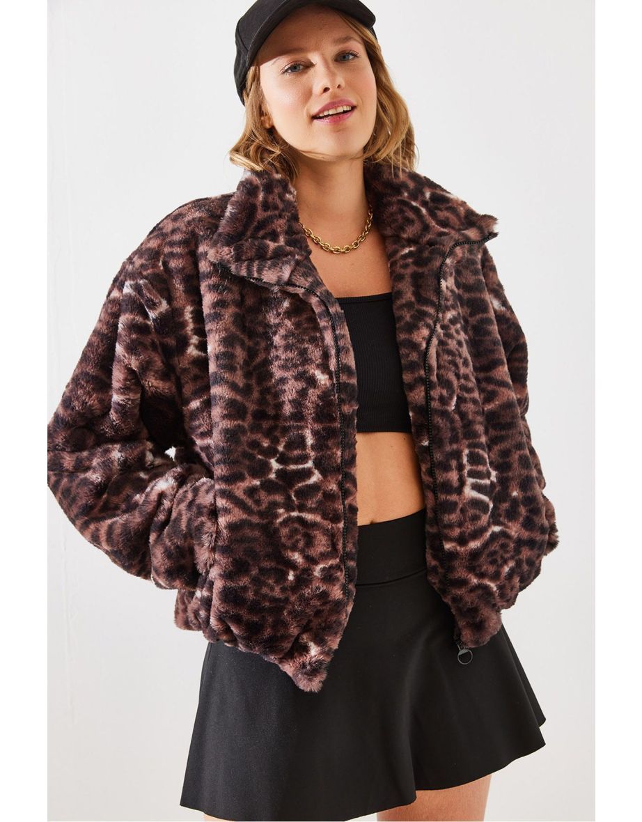 Women's Leopard Pattern Faux Fur Coat
