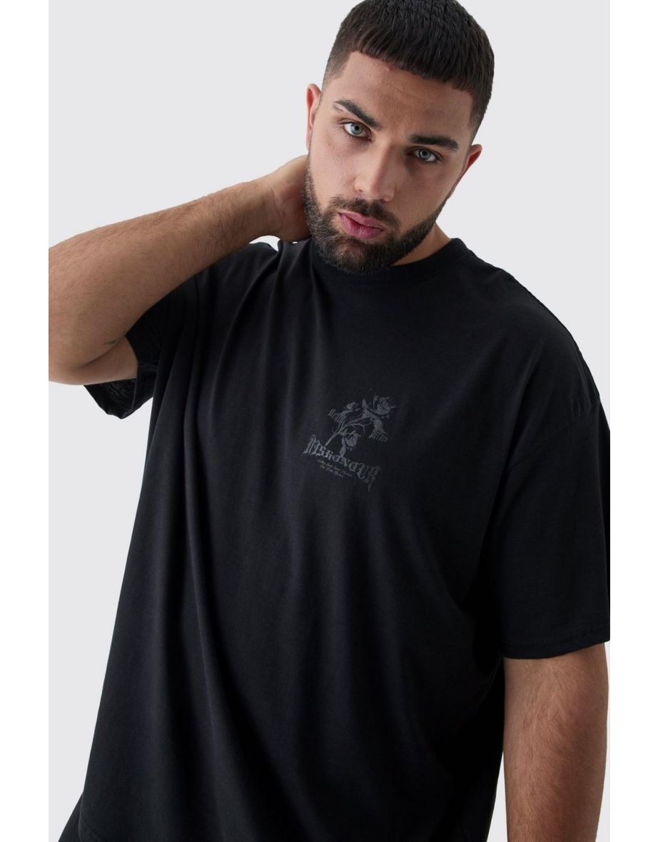 Plus Oversized Floral Rennaisance Print T-Shirt - black