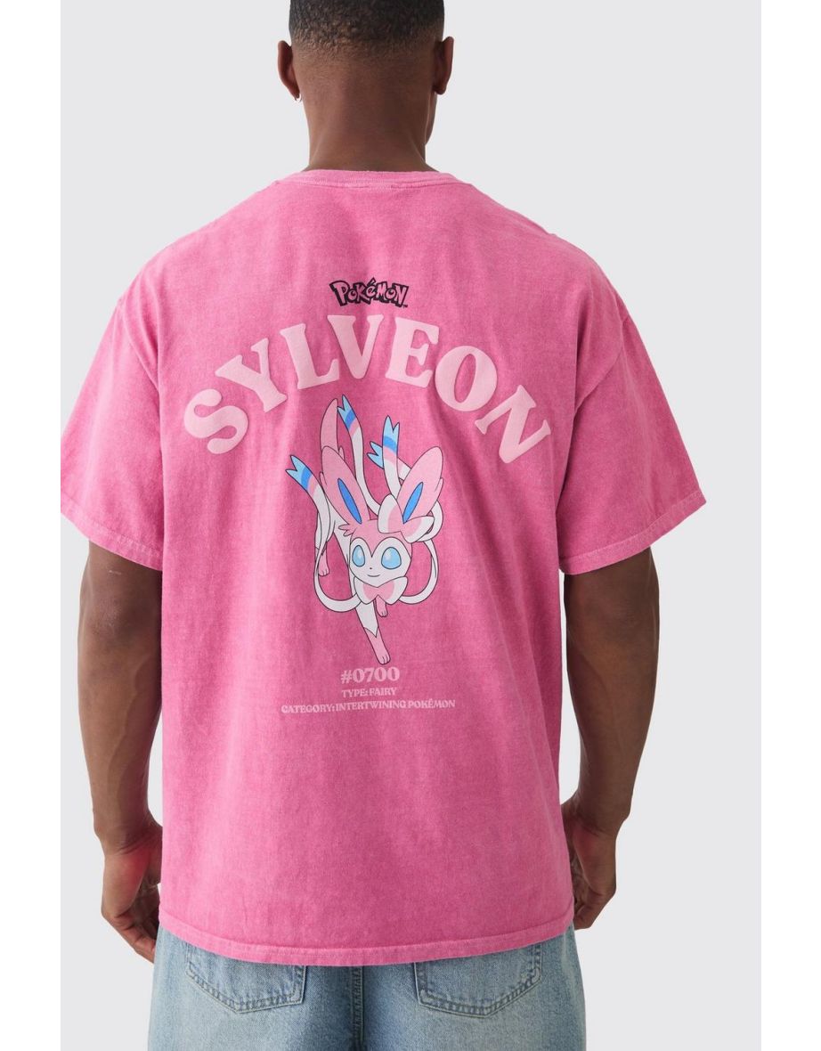 Oversized Pokemon Sylveon Wash License T-shirt - pink
