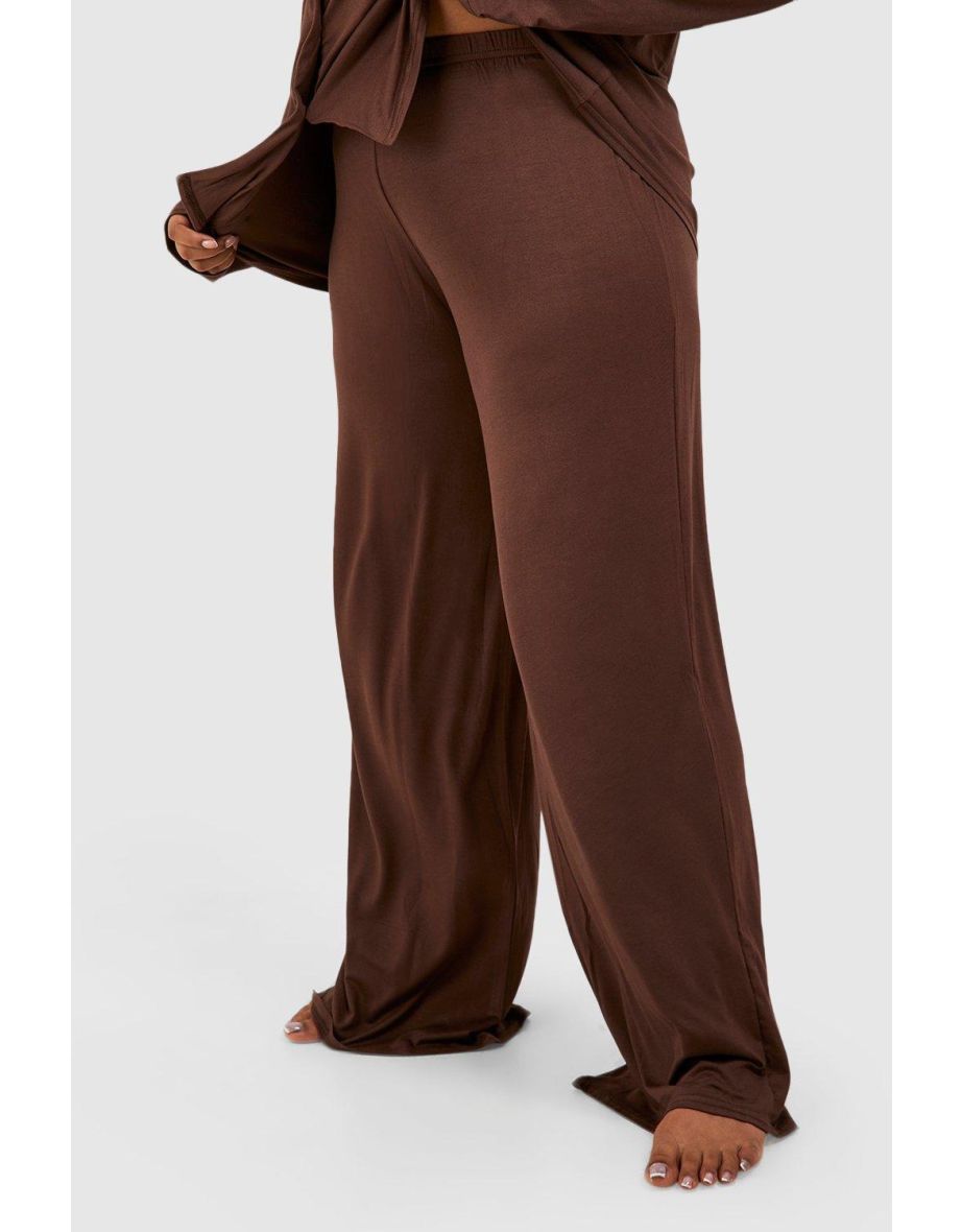 Plus Peached Jersey Wide Leg Pj Trouser - chocolate - 3