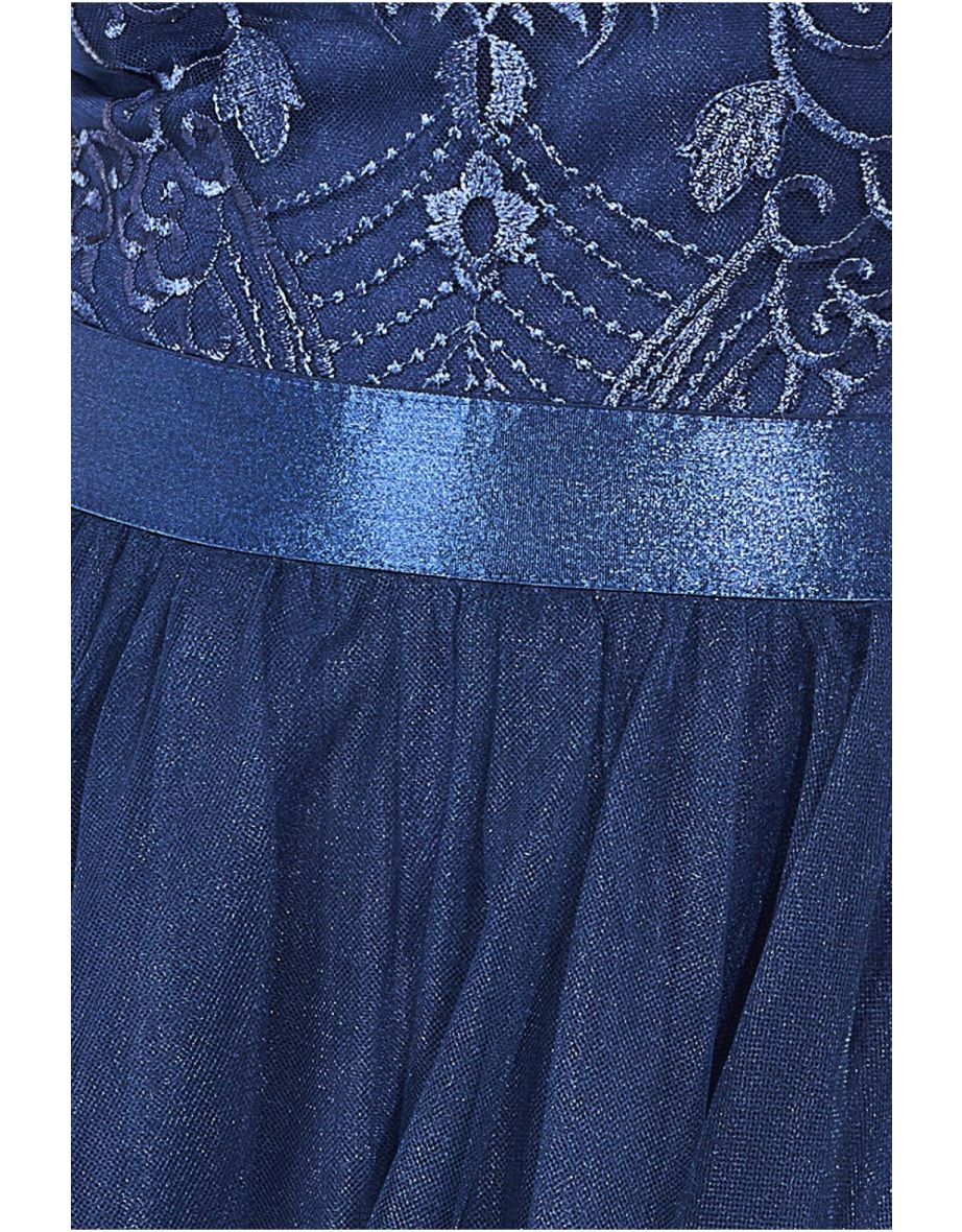 Goddiva Embroidered Mesh Maxi Dress - 3
