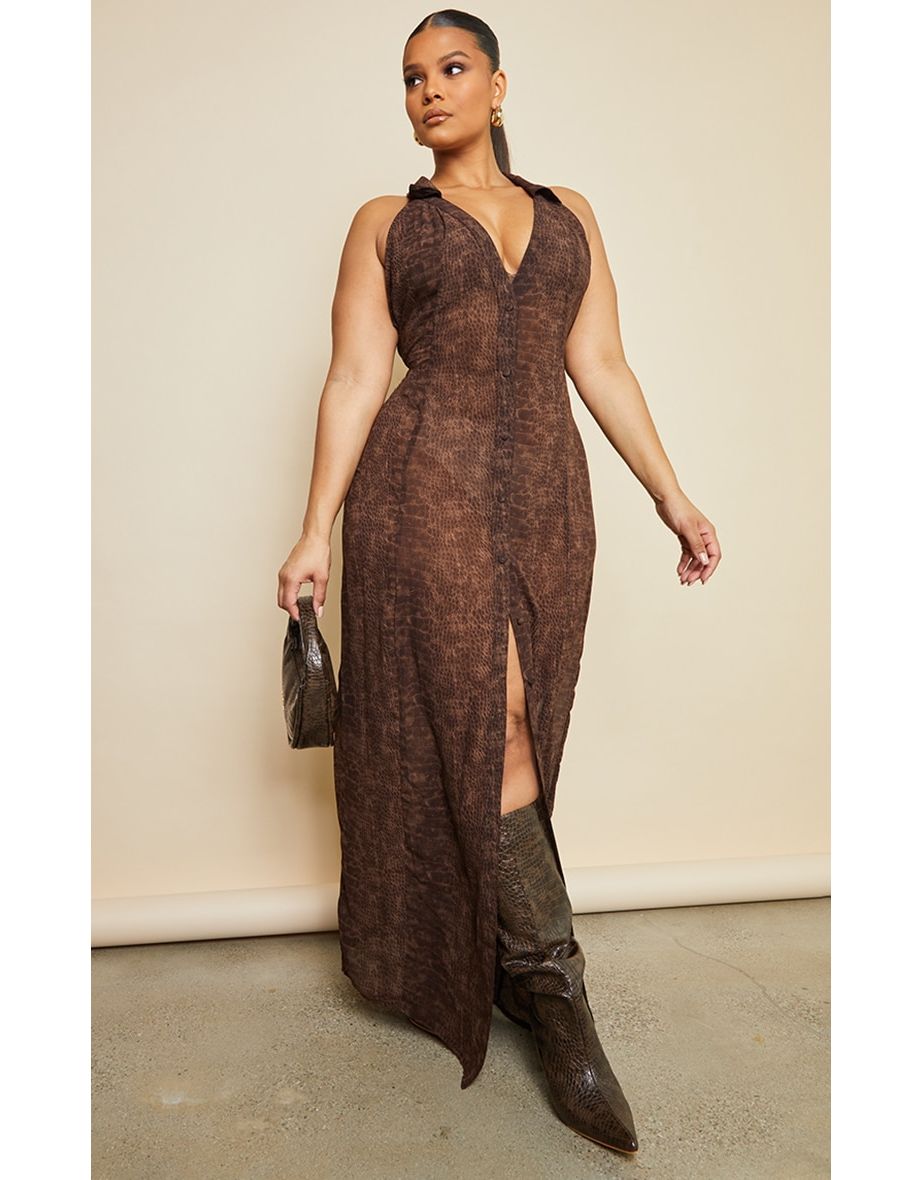 Brown Wild Zebra Print maxi modest dress