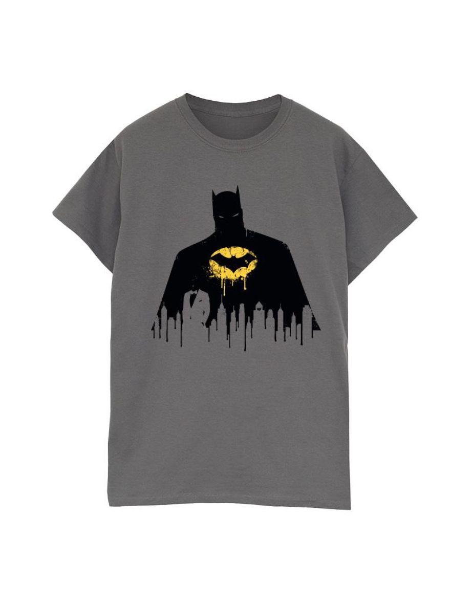 DC Comics Mens Batman Shadow Paint T-Shirt - Charcoal