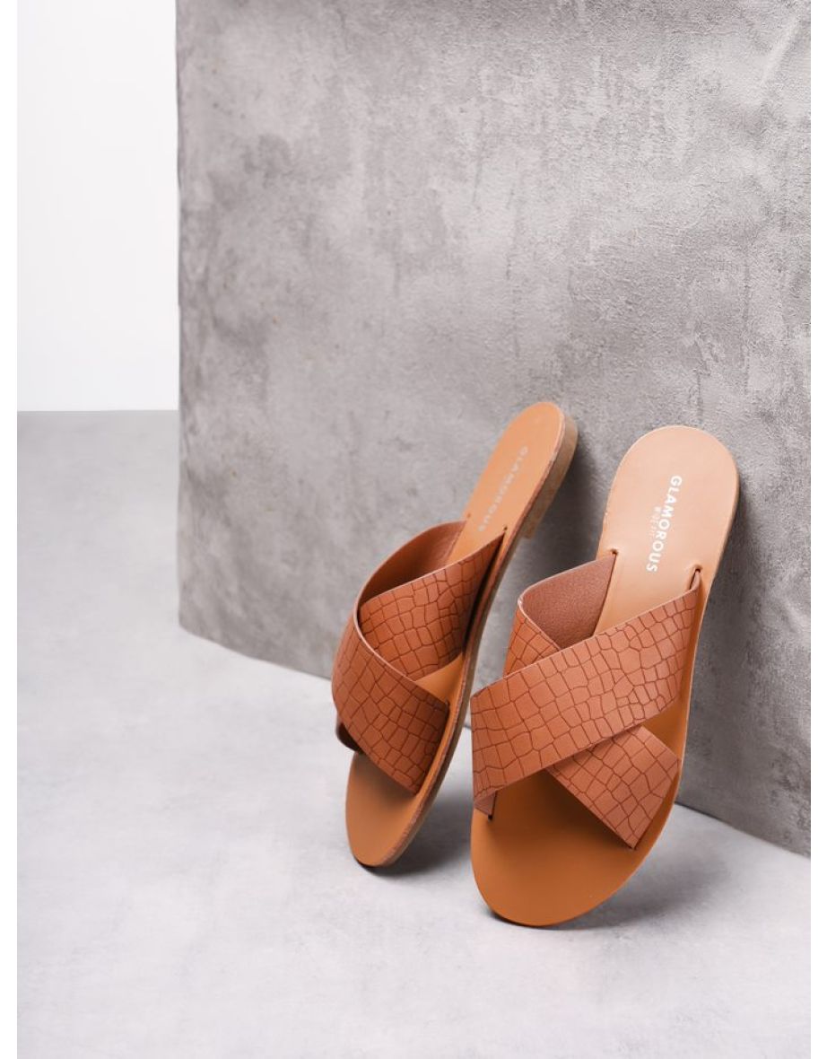 Glamorous Brown Croc Open Toe Sandals - 2