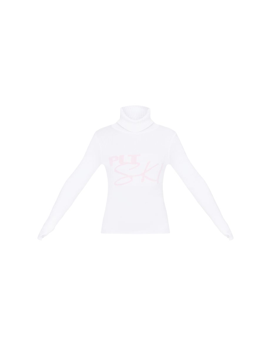 PRETTYLITTLETHING SKI White Basic Knit Roll Neck Fitted Jumper - 4