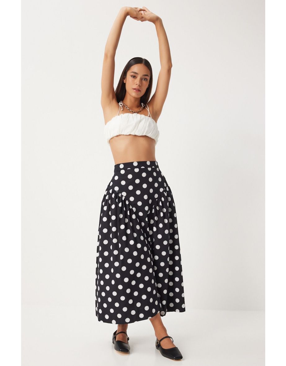 Women's Black Polka Dot Summer Poplin Skirt
