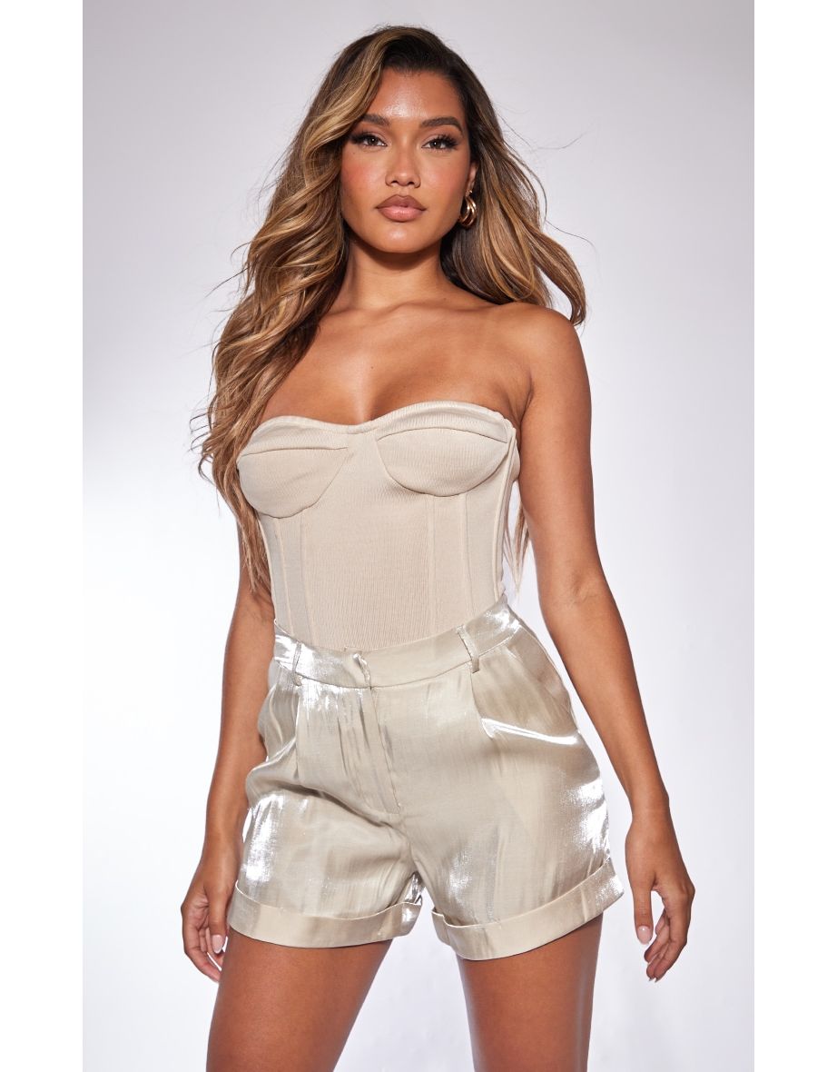 Champagne Iridescent Turn Up Hem Shorts