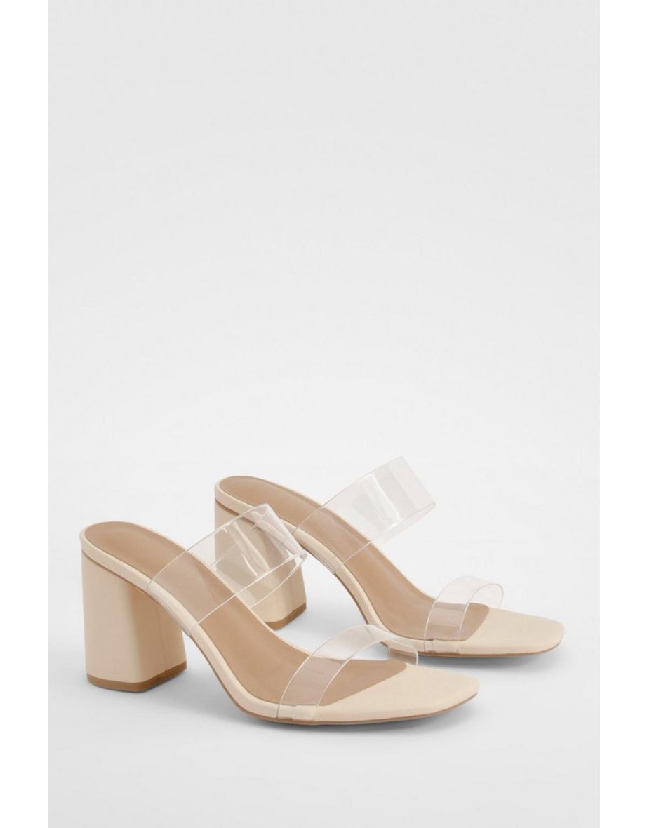 Shop Wide Fit Clear Double Strap Block Heel Mules nude Online in Oman VogaCloset