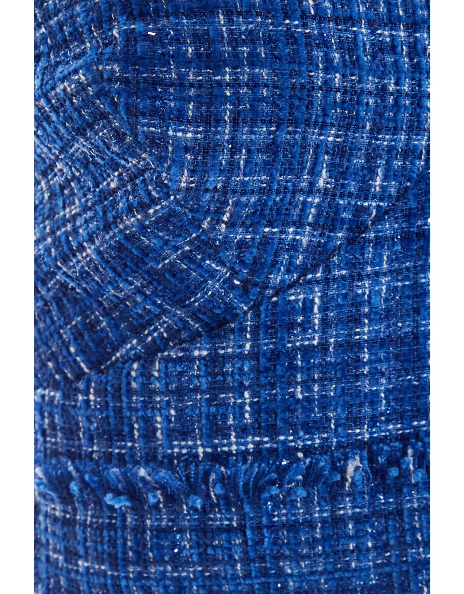 Royal Blue Checked Boucle Crop Top - 5