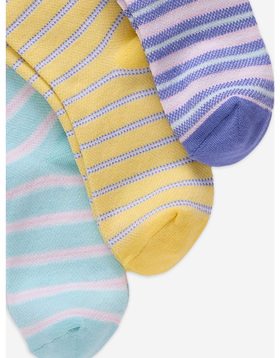 Boys 3 Pack Oxford Stripe Socks Set in Blue - 2