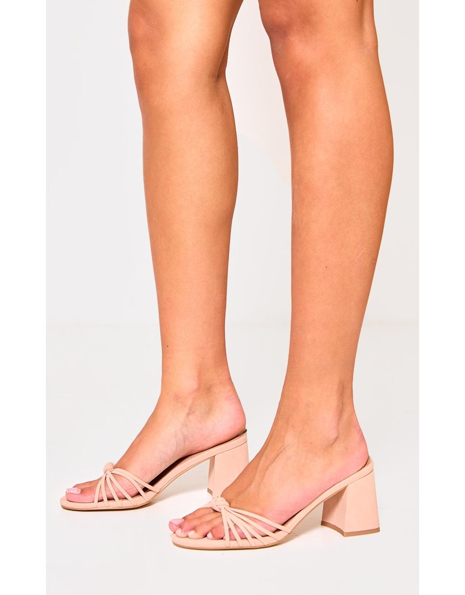 Nude Faux Nubuck Knotted Block Heeled Mule Sandals