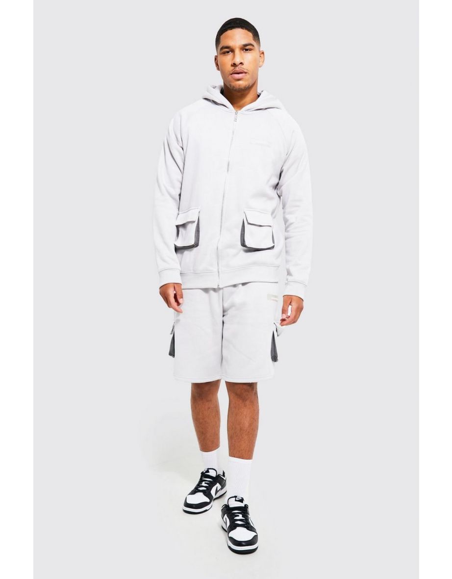 Tall Man Cargo Short Hooded Tracksuit - light grey