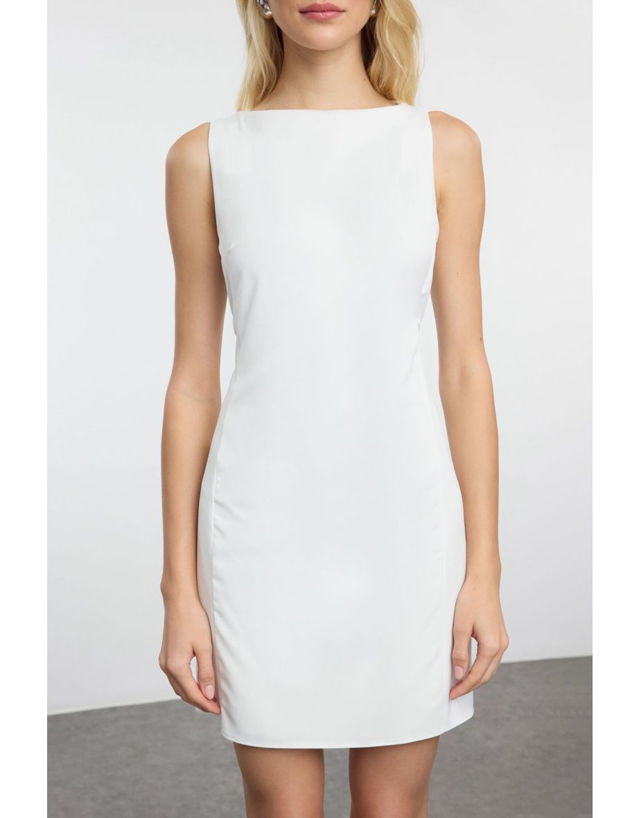 Ecru A-Line Mini Woven Dress - 3