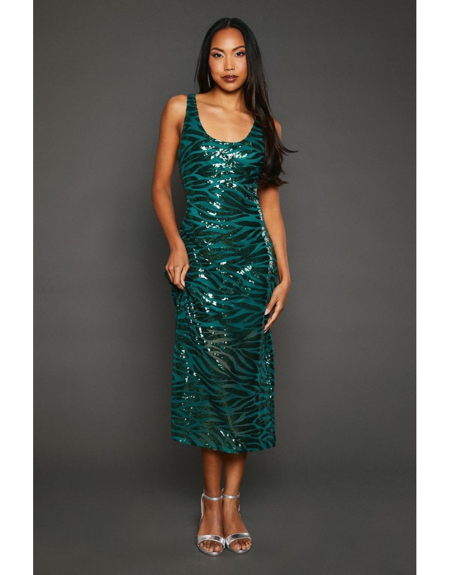 Scoop Neck Sequin Midaxi Dress - green