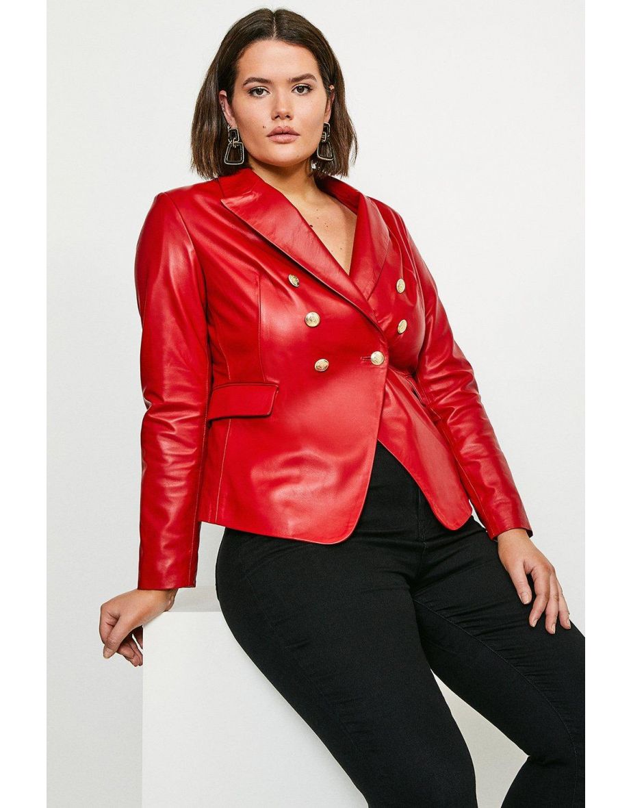 Curve Leather Button Blazer