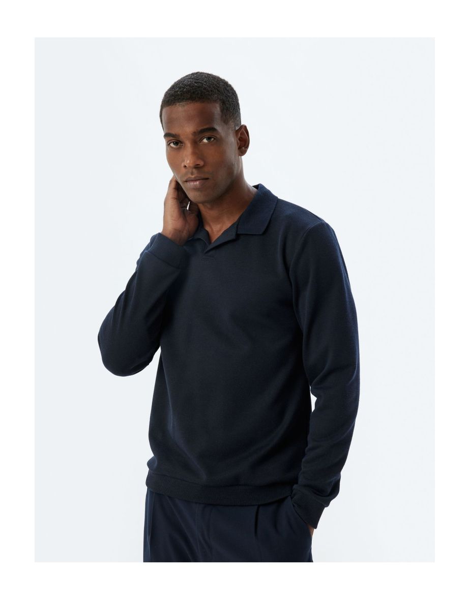 Polo Neck Sweater Boxy Long Sleeve Cotton Blend