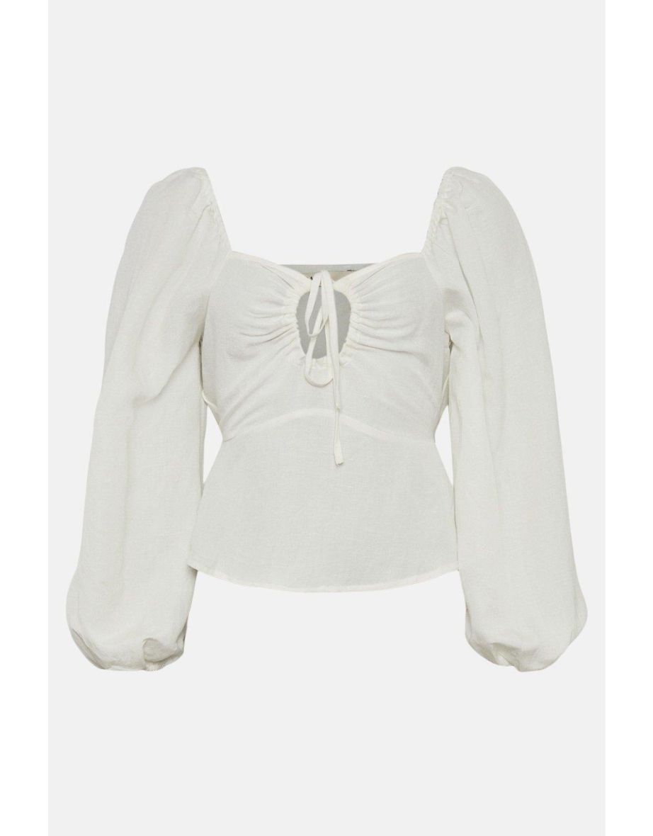 Linen Mix Keyhole Tie Front Top - 3