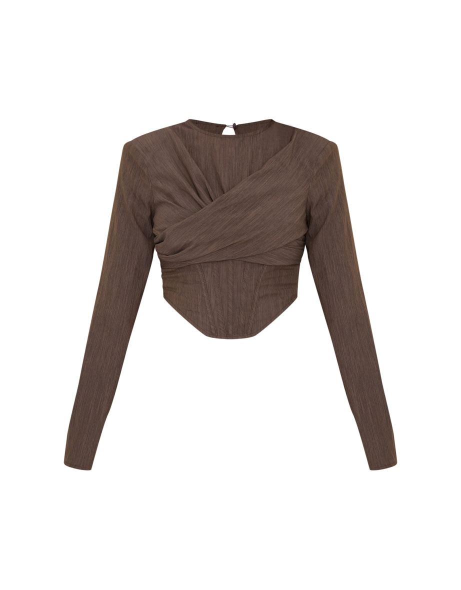 Chocolate Brown Tailored Draped Bust Detail Corset Top - 4
