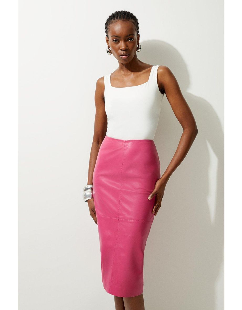 Shop Leather Panel Pencil Midi Skirt Online in Oman VogaCloset