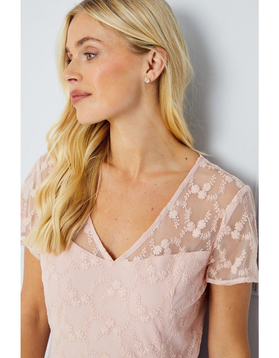 Petite Occasion Lace Short Sleeve Midi Dress - 3