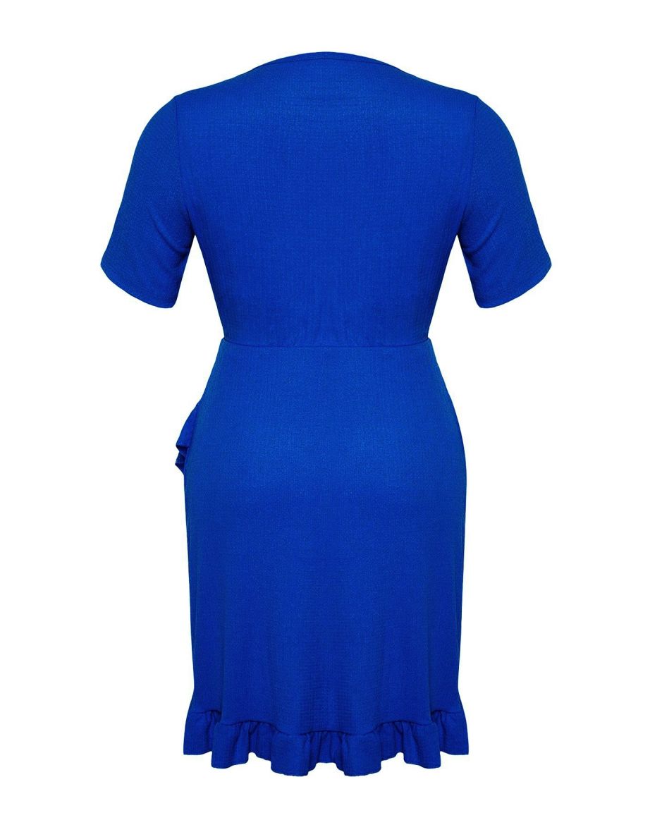 Trendyol Curve Plus Blue Column Dress with Ruffles - 5