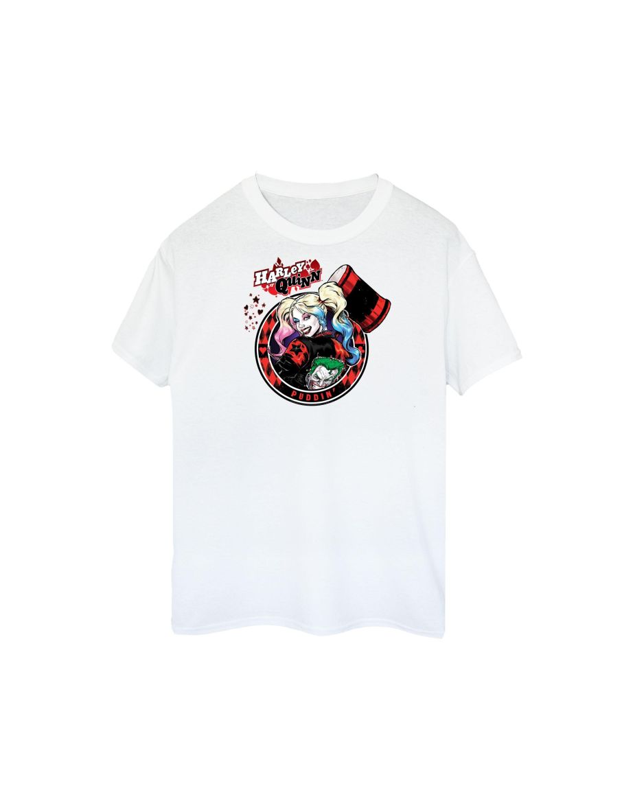 DC Comics Womens/Ladies Harley Quinn Joker Patch Cotton Boyfriend T-Shirt - White
