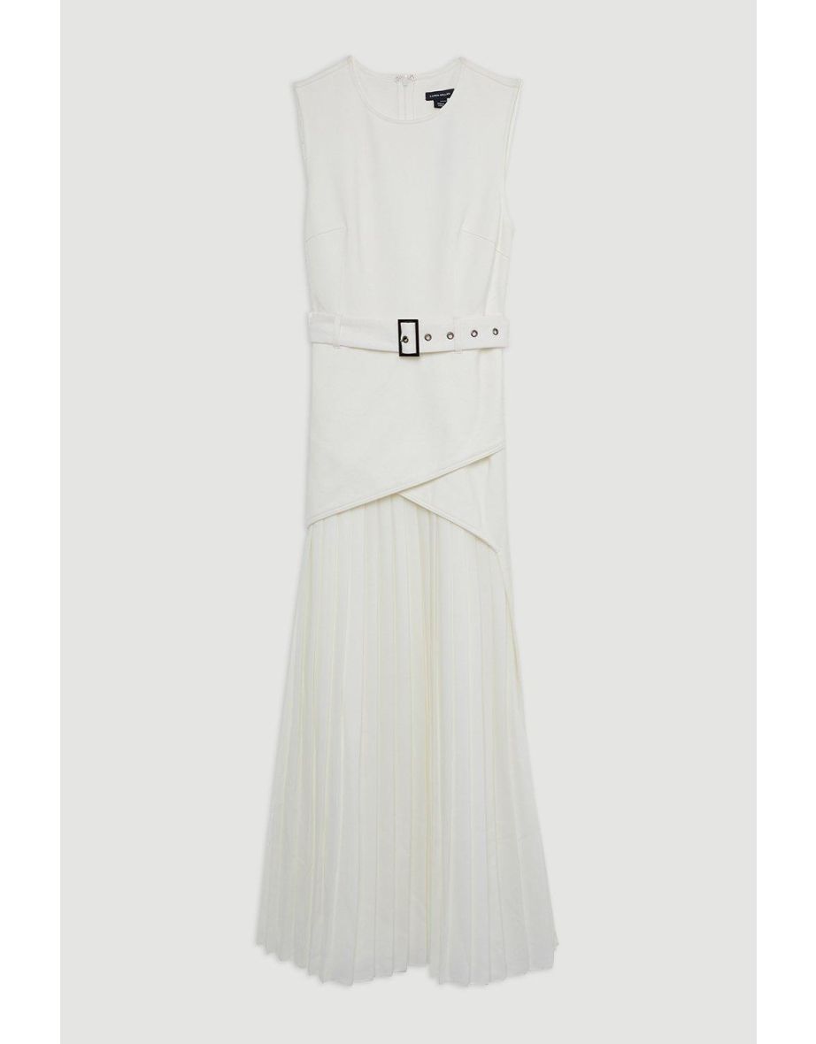 Ponte And Georgette Jersey Pleated Maxi Dress - 4