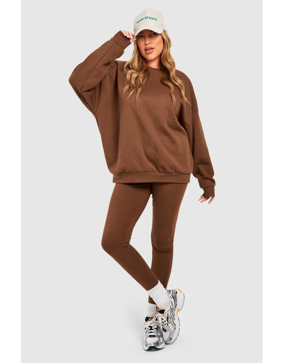 Plus Oversized Sweatshirt And Legging Set - chocolate