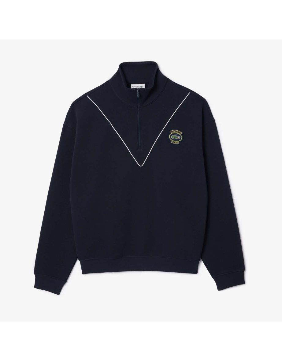 Men's Lacoste Loose-Fit Zip Neck Piqué Sweatshirt in Blue