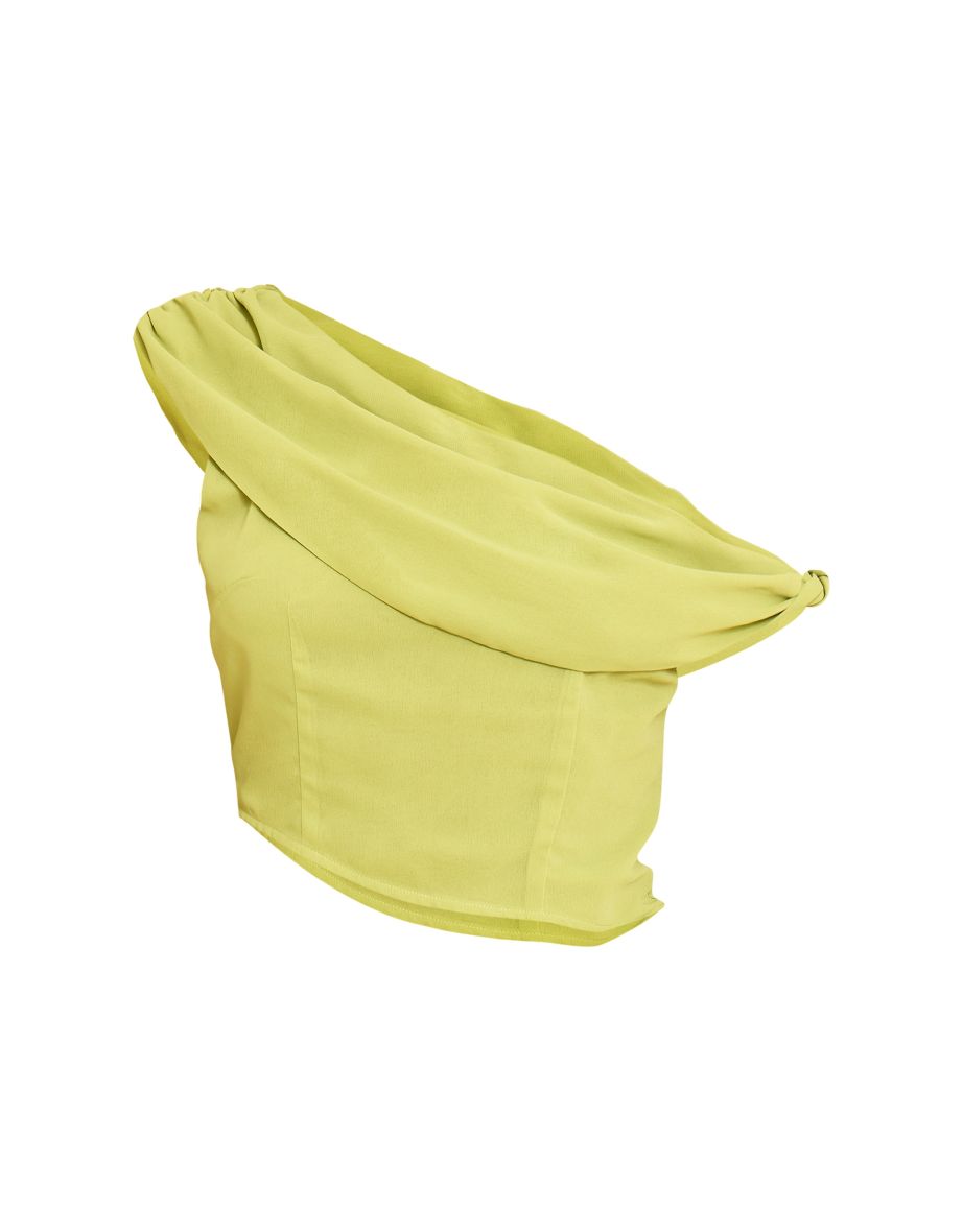 Green Drape Detail Asymmetric Chiffon Top - 4