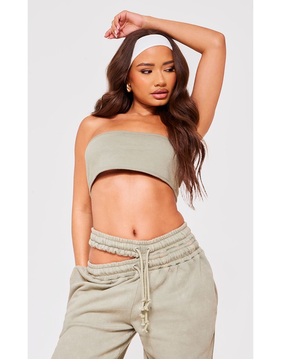 Petite Sage Green Acid Wash Bandeau Top
