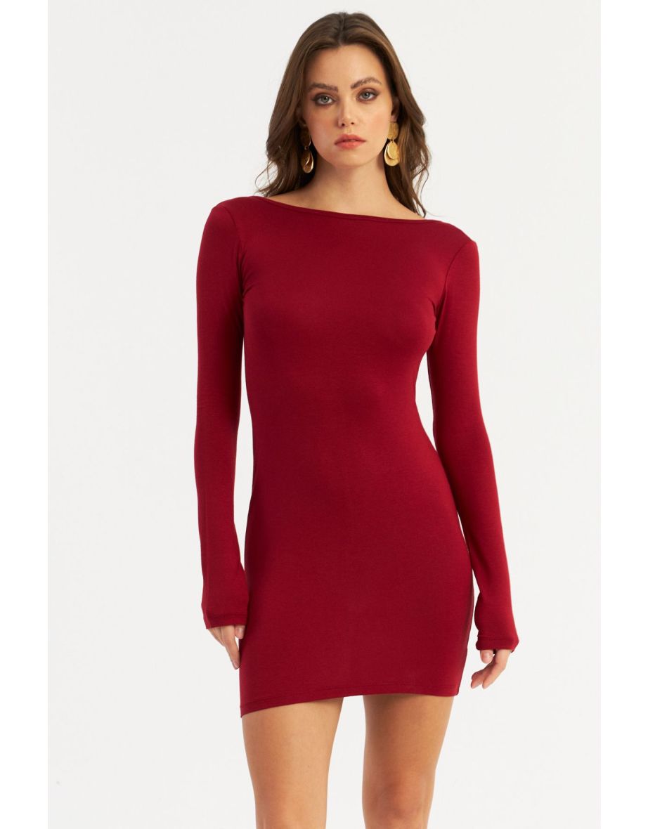 Women's Burgundy Backless Mini Dress