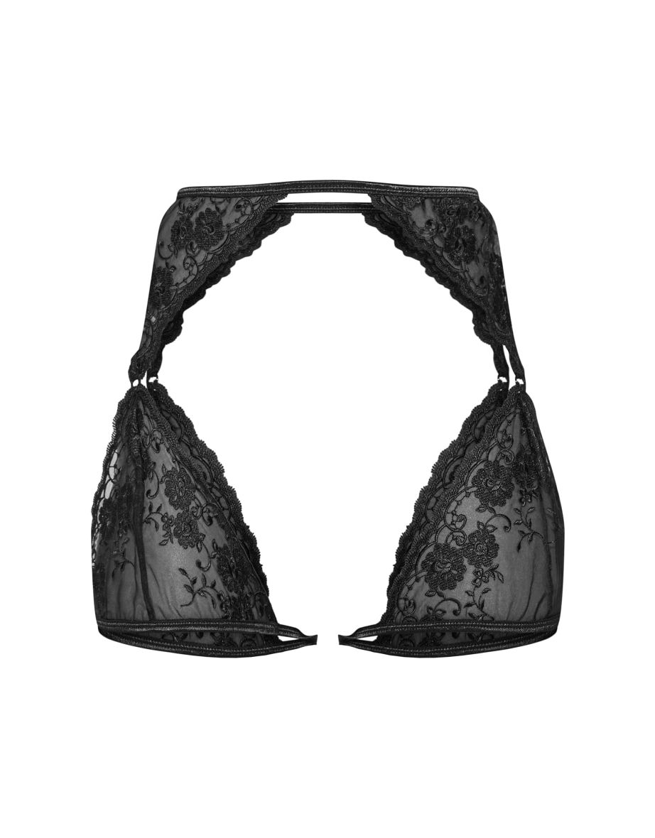 Black Embroidered Floral Lace Suspender Belt - 2