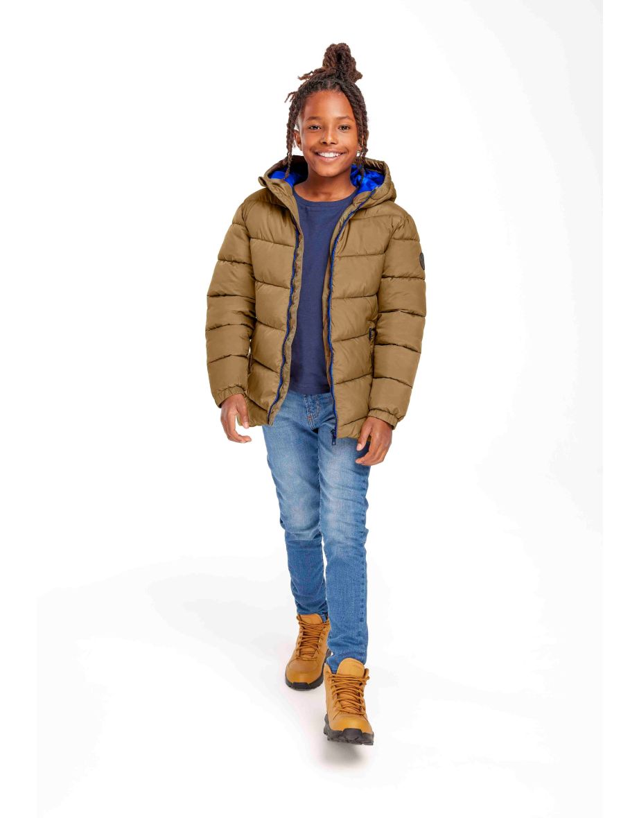 Boys Padded Jacket With Hood And Contrast Lining - 4