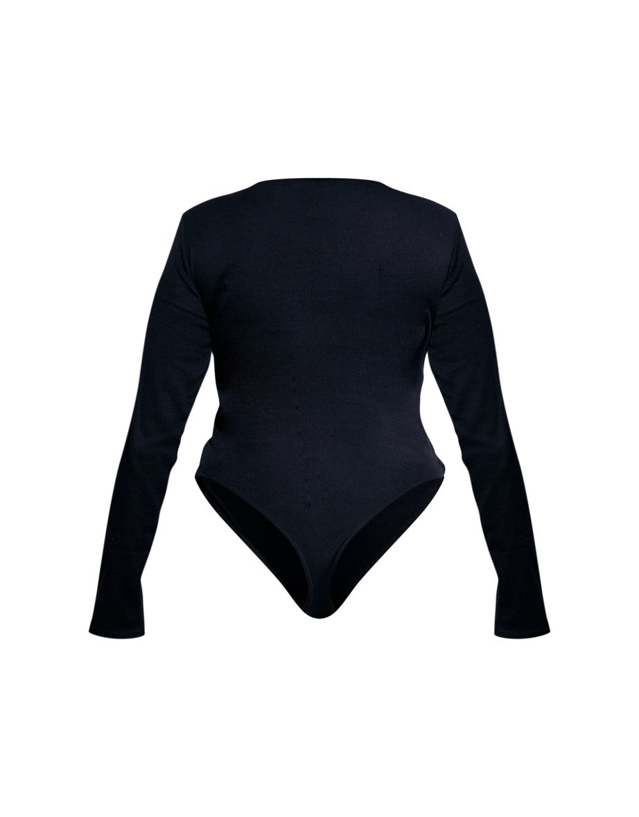 Plus Black Basic Rib Long Sleeve Bodysuit - 5